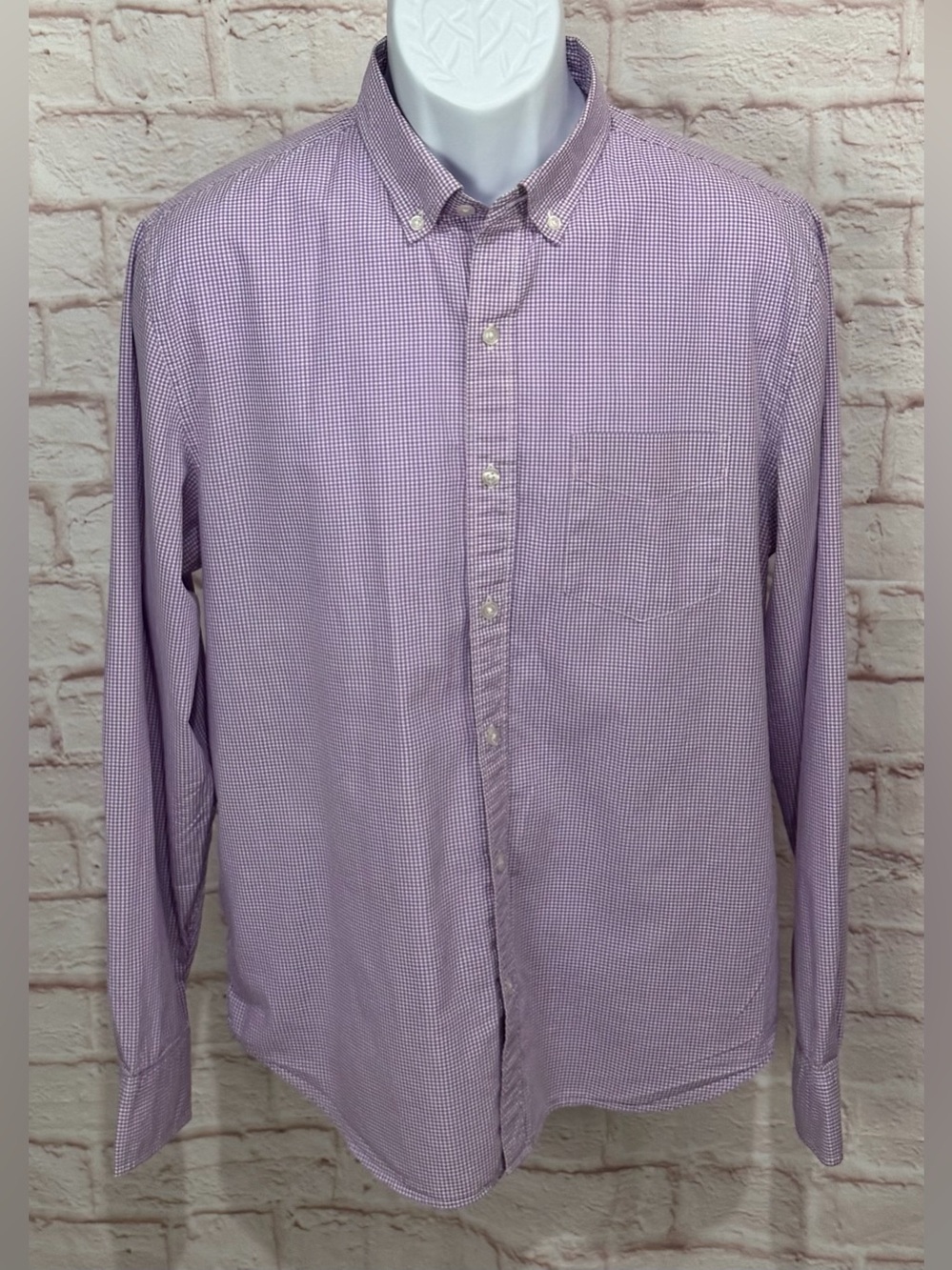Bonobos Shirt Mens M Standard Fit Purple White Gingham Button Down Long Sleeve